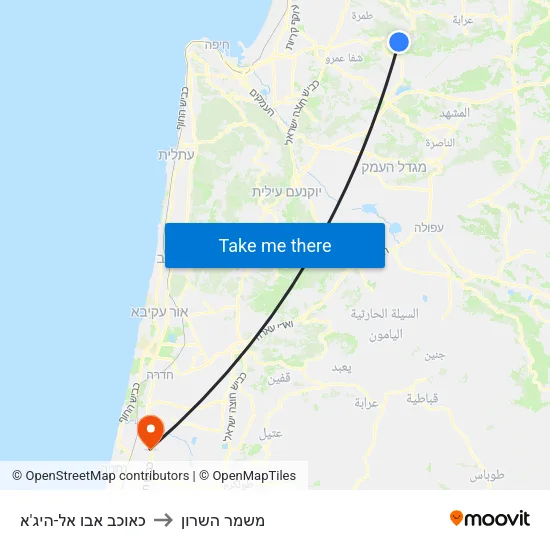 כאוכב אבו אל-היג'א to משמר השרון map