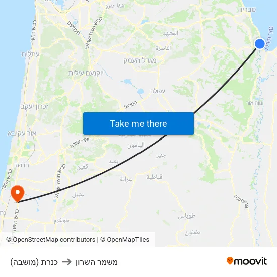 כנרת (מושבה) to משמר השרון map