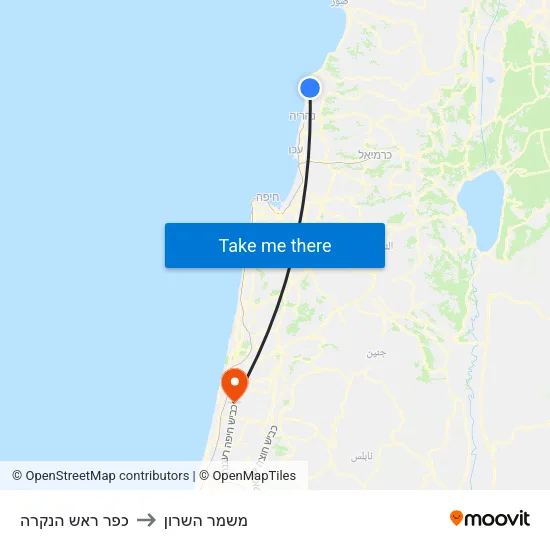 כפר ראש הנקרה to משמר השרון map