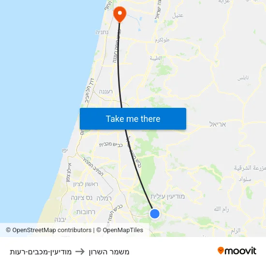 מודיעין-מכבים-רעות to משמר השרון map