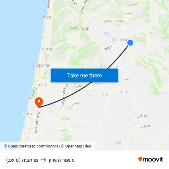 מרחביה (מושב) to משמר השרון map