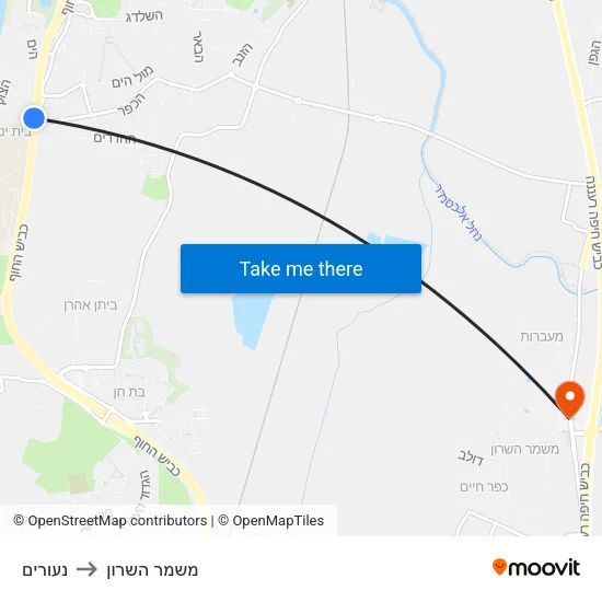 נעורים to משמר השרון map