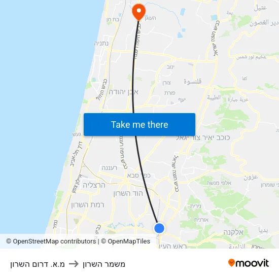 מ.א. דרום השרון to משמר השרון map