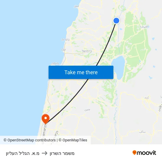 מ.א. הגליל העליון to משמר השרון map