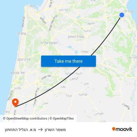 מ.א. הגליל התחתון to משמר השרון map