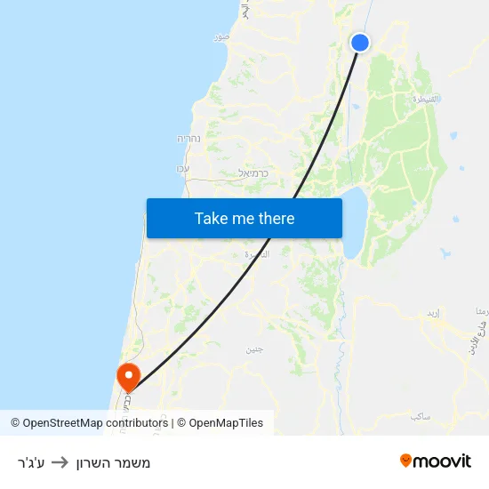 ע'ג'ר to משמר השרון map