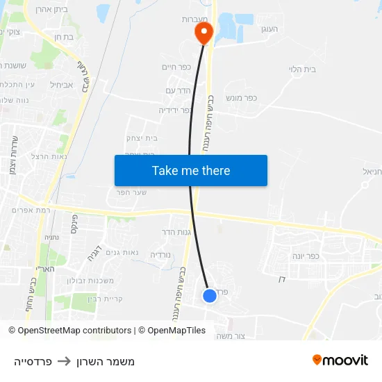 פרדסייה to משמר השרון map