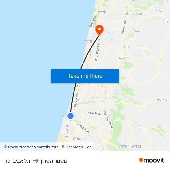 תל אביב-יפו to משמר השרון map