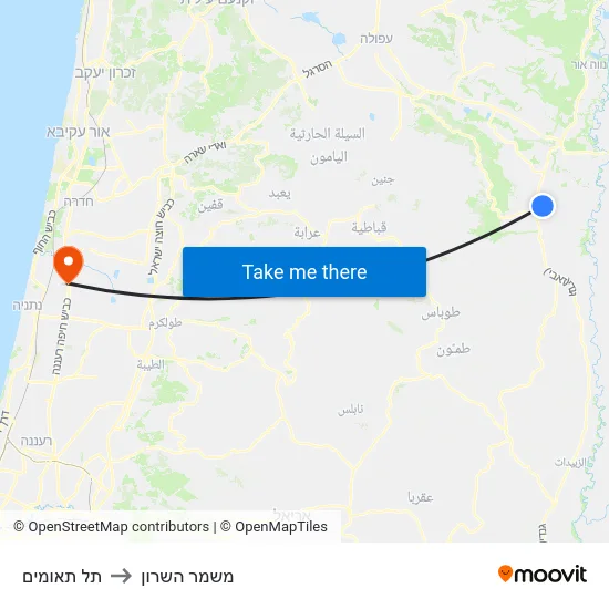 תל תאומים to משמר השרון map