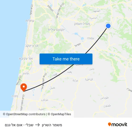 שבלי - אום אל-גנם to משמר השרון map