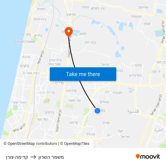 קדימה-צורן to משמר השרון map