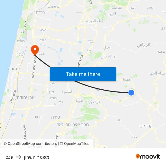ענב to משמר השרון map