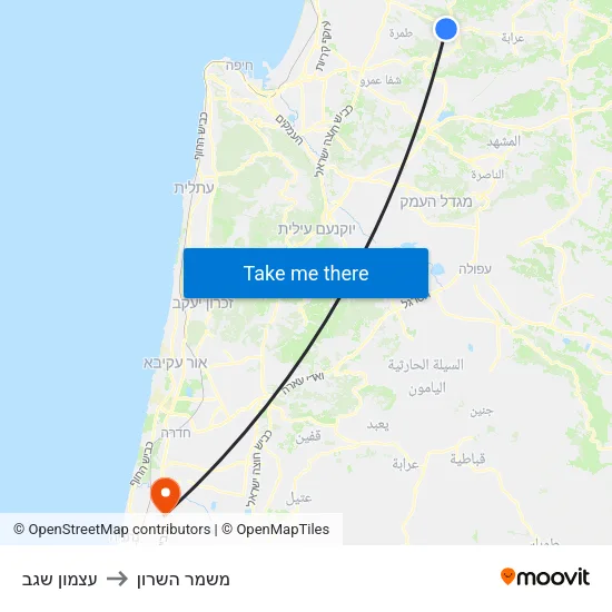 עצמון שגב to משמר השרון map