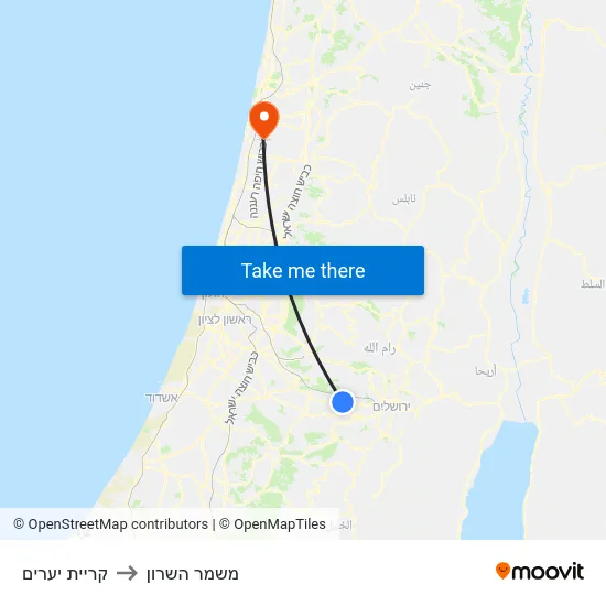 קריית יערים to משמר השרון map