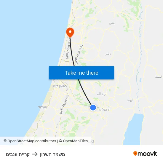 קריית ענבים to משמר השרון map