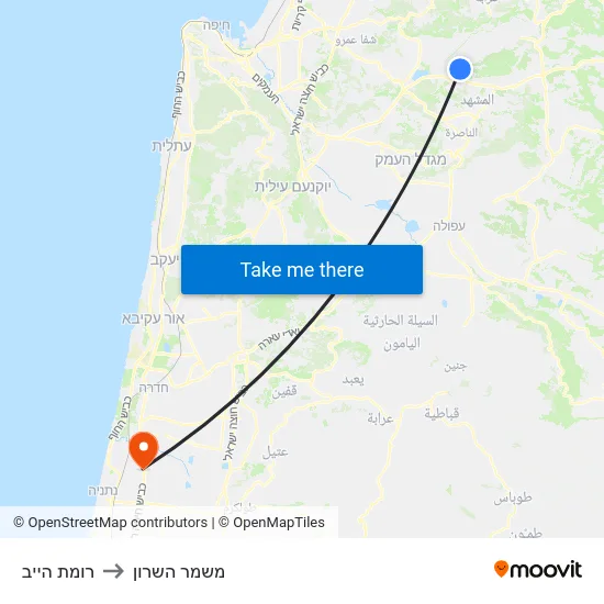 רומת הייב to משמר השרון map
