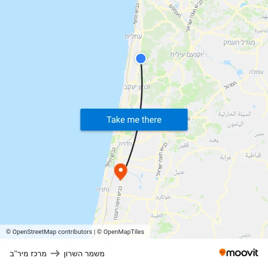 מרכז מיר''ב to משמר השרון map