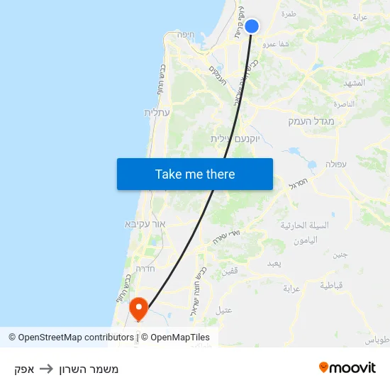 אפק to משמר השרון map