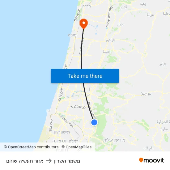 אזור תעשיה שוהם to משמר השרון map