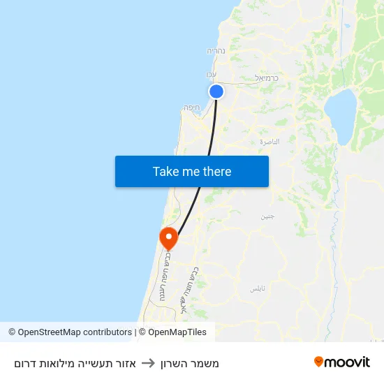 אזור תעשייה מילואות דרום to משמר השרון map