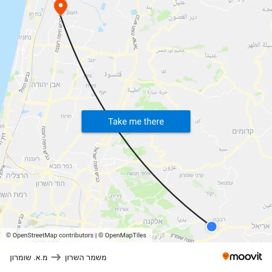מ.א. שומרון to משמר השרון map