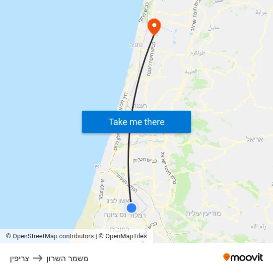 צריפין to משמר השרון map