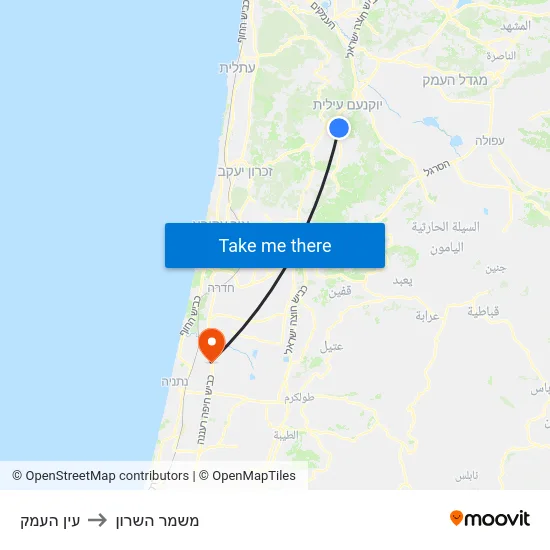 עין העמק to משמר השרון map