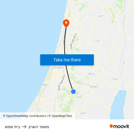 בית שמש to משמר השרון map