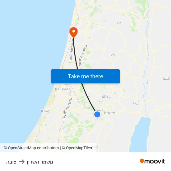 צובה to משמר השרון map
