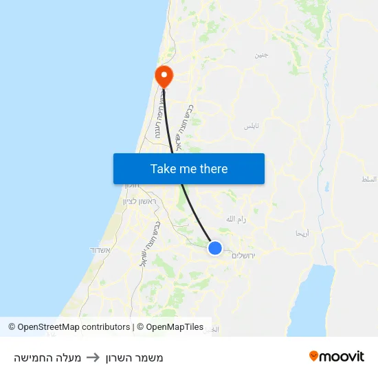 מעלה החמישה to משמר השרון map