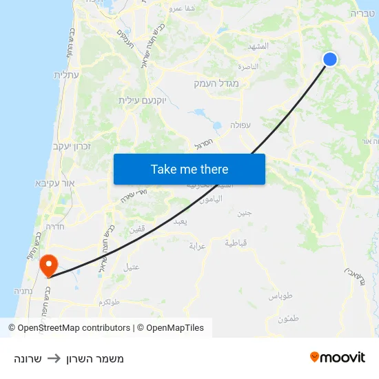 שרונה to משמר השרון map