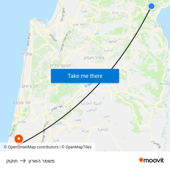 חוקוק to משמר השרון map