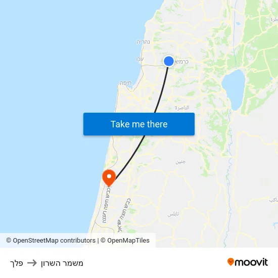 פלך to משמר השרון map