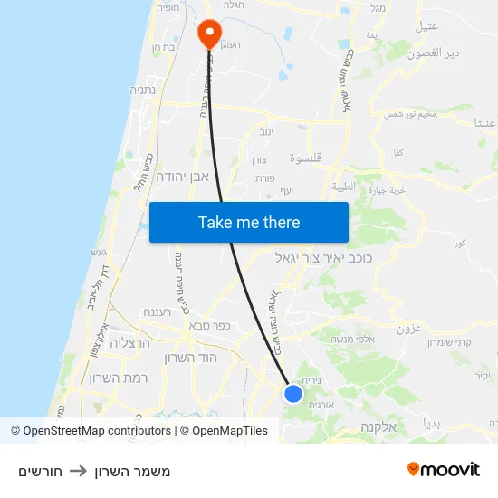 חורשים to משמר השרון map