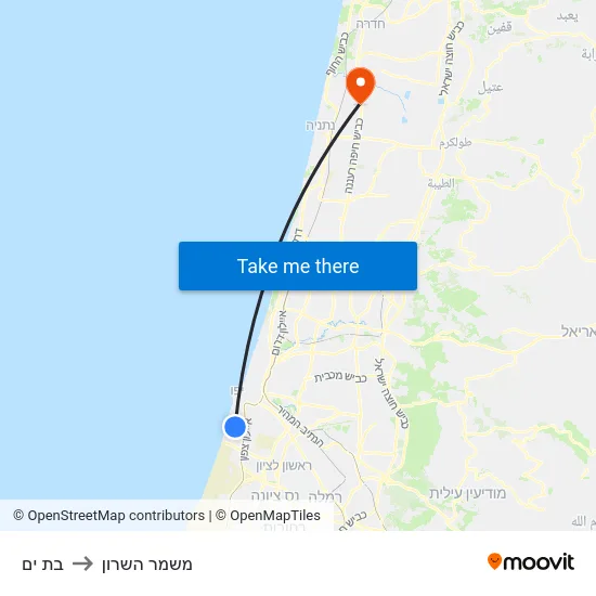 בת ים to משמר השרון map