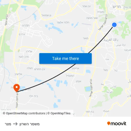 מצר to משמר השרון map