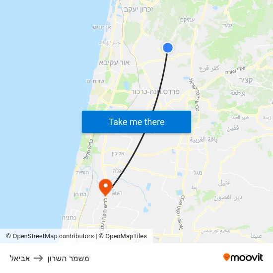 אביאל to משמר השרון map