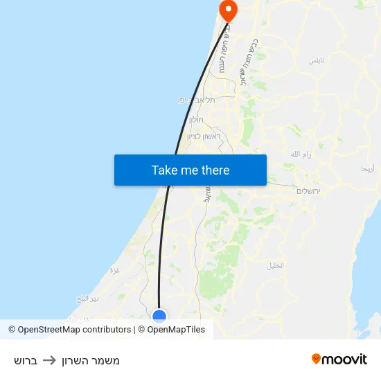 ברוש to משמר השרון map