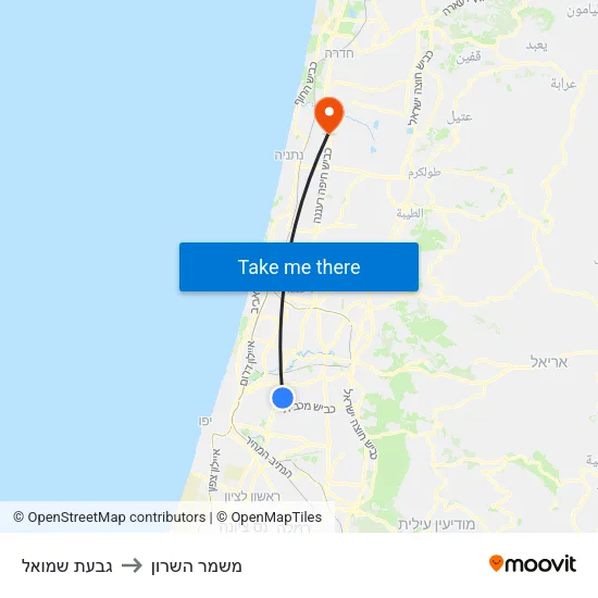 גבעת שמואל to משמר השרון map