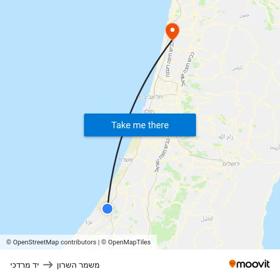 יד מרדכי to משמר השרון map