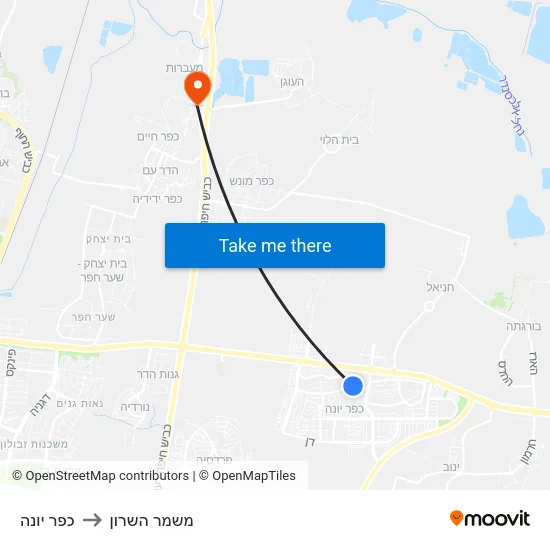 כפר יונה to משמר השרון map