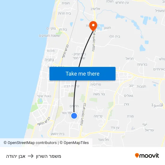 אבן יהודה to משמר השרון map