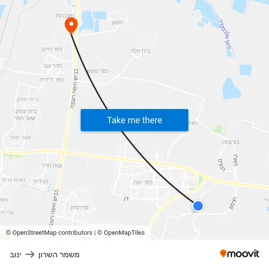ינוב to משמר השרון map
