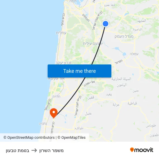 בסמת טבעון to משמר השרון map