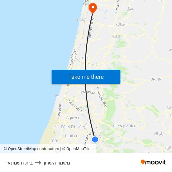 בית חשמונאי to משמר השרון map