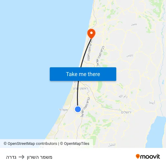 גדרה to משמר השרון map