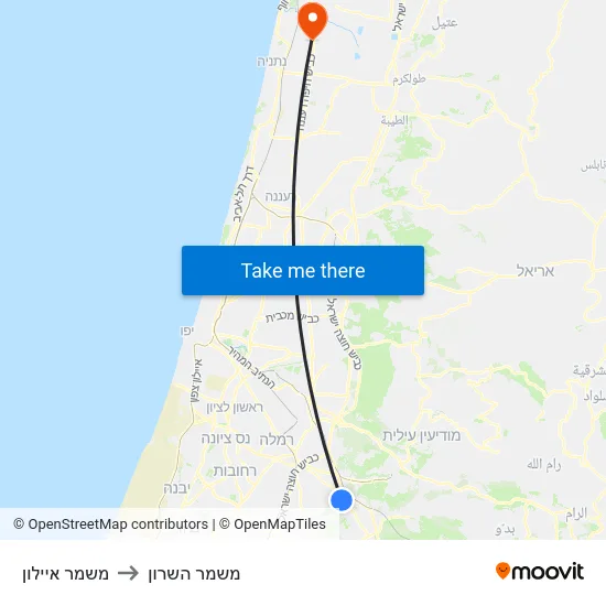 משמר איילון to משמר השרון map
