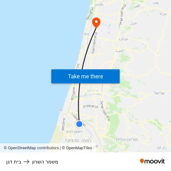 בית דגן to משמר השרון map