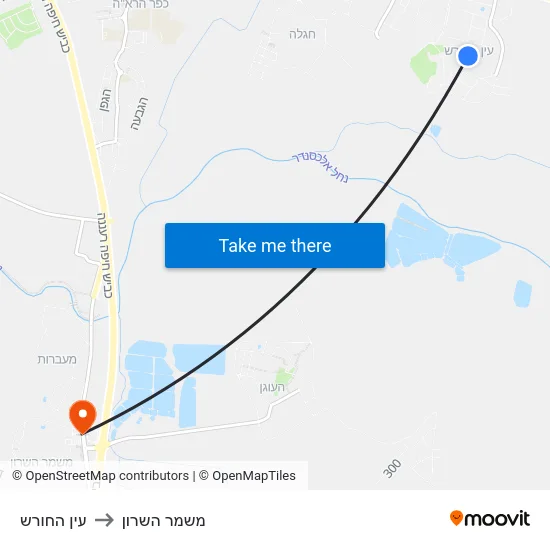 עין החורש to משמר השרון map