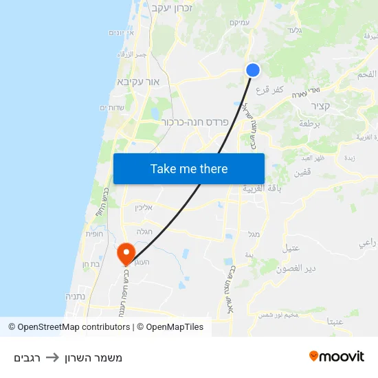 רגבים to משמר השרון map